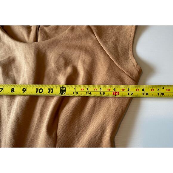 Shabby Apple A-Line Dress Satin Waist Bow Ribbon Detail Sz S Tan Cream Whimsical - Picture 9 of 10